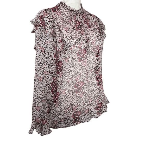 Shoshanna Ossia Silk Ruffled Blouse Gold Metallic Detail Floral Sheer Size Small - Picture 2 of 14